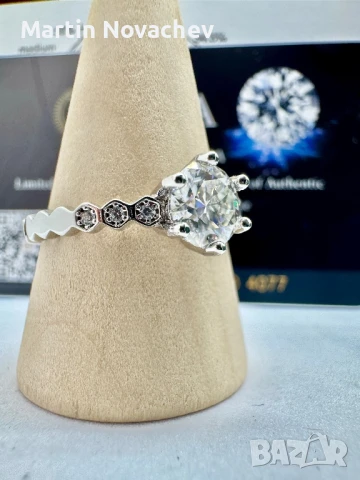 Сребърен пръстен с мойсанит (Диамант) 1 карат, снимка 5 - Пръстени - 51370699