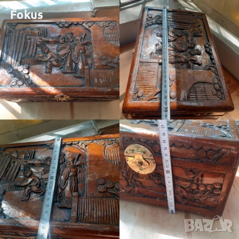 Стара дървена китайска кутия - дърворезба, снимка 7 - Антикварни и старинни предмети - 53275260