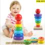 Занимателна играчка дървена пирамида с цветни рингове - КОД 3674
