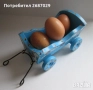 каруца кон стъклен стъкло статуетка яйце яйца Великден декорация, синя дървена каручка, снимка 18