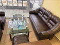 Троен диван + 2 единични фотьойла + 2 табуретки изк.кожа + холна маса , снимка 2