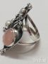 Нов сребърен пръстен с розов кварц и естествени перли, снимка 2