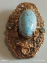Винтидж брошка с филигран в златист цвят и овален камък ТЮРКОАЗЕН АКВАМАРИН 52242, снимка 8