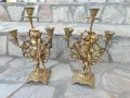 Испански тройни бронзови свещници с красиви орнаменти и фигурки херувими , снимка 3
