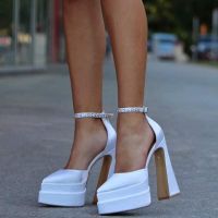 ⚡Сатенени бели дамски обувки на ток⚡, снимка 3 - Дамски обувки на ток - 45464096
