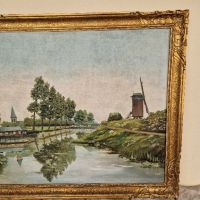 Стара огромна холандска антикварна авторска картина масло върху платно , снимка 4 - Антикварни и старинни предмети - 45843183