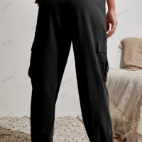 Дамски едноцветни широки панталони с маншети и джобове. Субкултура Gorpcore, снимка 3 - Панталони - 44938880