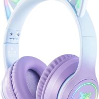 PHNIXGAM Bluetooth слушалки с котешки уши за деца, безжичен и кабелен режим с микрофон, RGB LED, снимка 1 - Слушалки и портативни колонки - 45437644