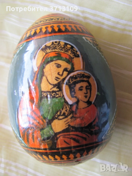 Рисувана Икона, дървено яйце , дева Мария, Исус, снимка 1