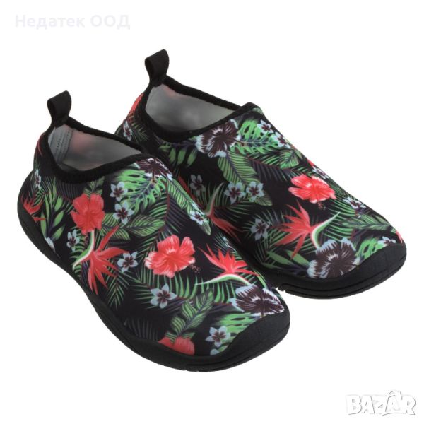 Дамски черни плажни обувки на цветя, снимка 1