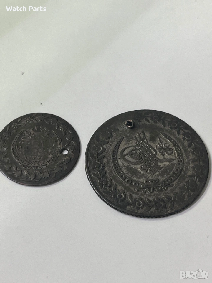 две османски сребърни монети 1 куруш и 5 куруш 1223 година , снимка 1