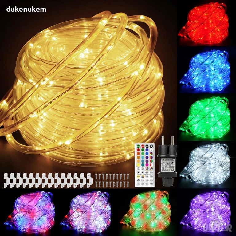 LED светлинна тръба 15 м – RGB + топло бяло, IP68, с дистанционно, снимка 1