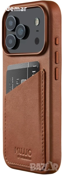 Кожен калъф-портфейл Mujjo за iPhone 17 Pro съвместим с MagSafe, кафяв, снимка 1