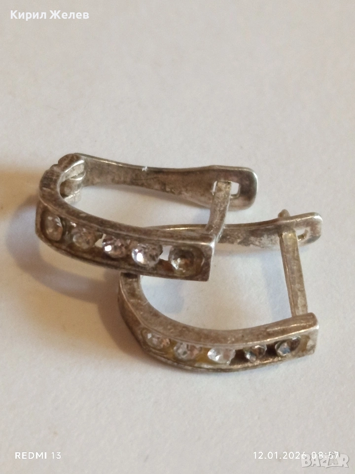 Елегантни сребърни обеци с инкростация на Цирконий ръчна изработка 52669, снимка 1