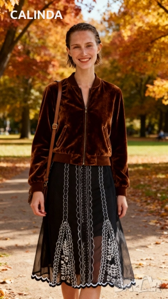 Нова черна миди пола с мотиви, снимка 1