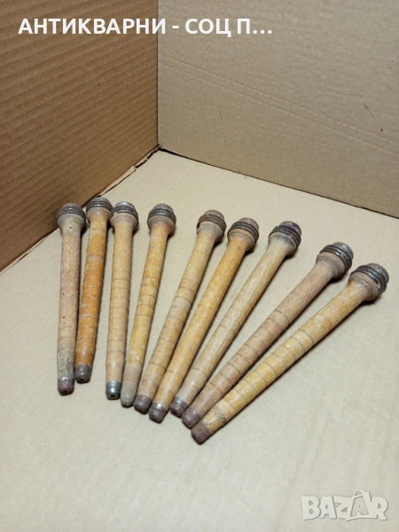 Комплект Соц Стари Дървени Пера Шпиндели Бобини 9бр., снимка 1