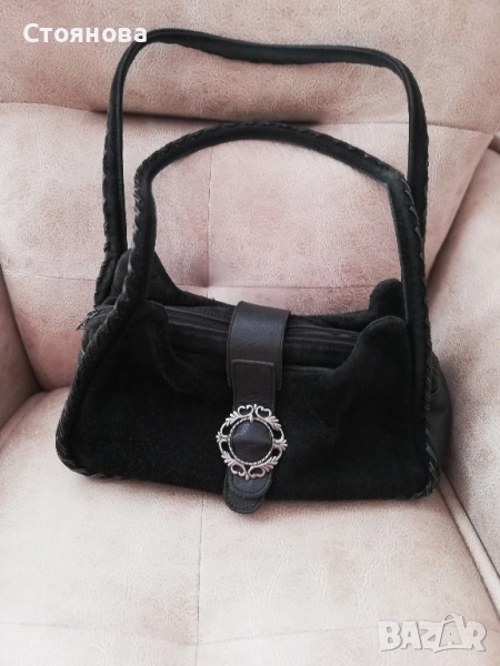 Черна чанта от естествен велур , снимка 1