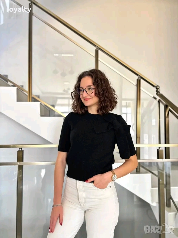 Черен Дамски Пуловер с Къс Ръкав , снимка 1