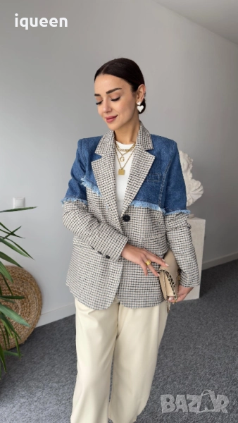 Сако каре с деним акцент, снимка 1