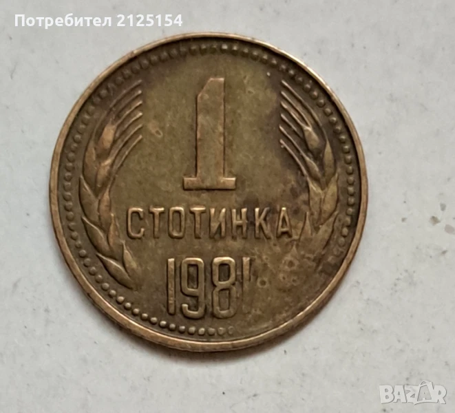 1 стотинка 1981 г.-НРБ,автентична монета., снимка 1