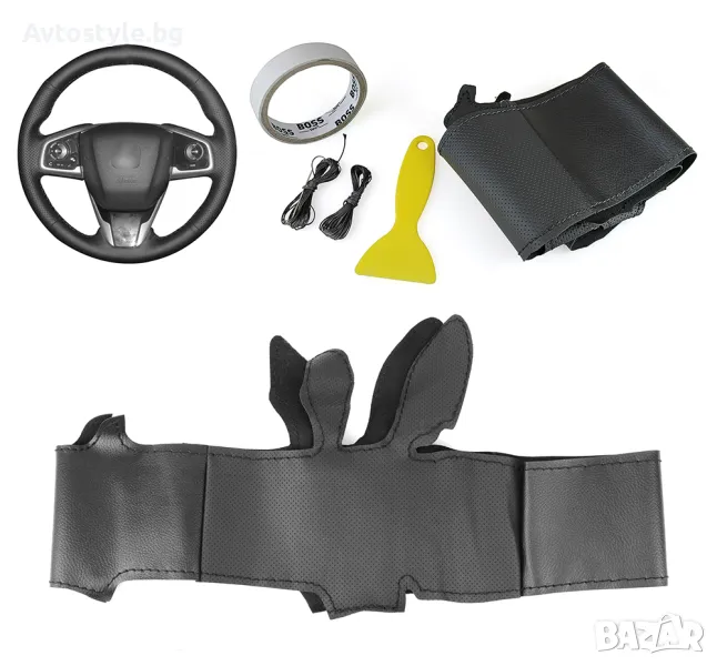 Кожен калъф за волан шиещ HONDA CRV 3, CIVIC 10, снимка 1