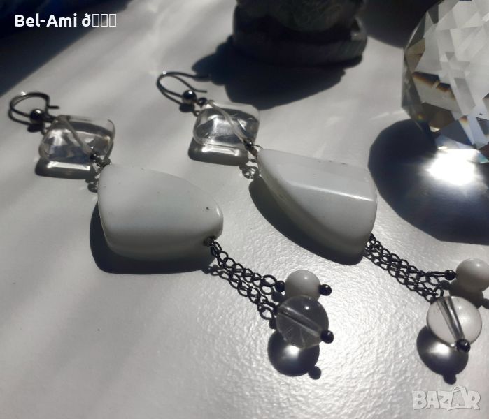 Дизайнерски сребърни обеци с Оникс и Планински кристал , снимка 1