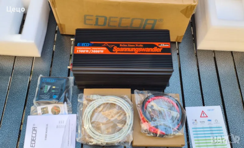 Инвертор чиста синусоида EDECOA 1500W/3000W, 12V/230V с дистанционно, снимка 1