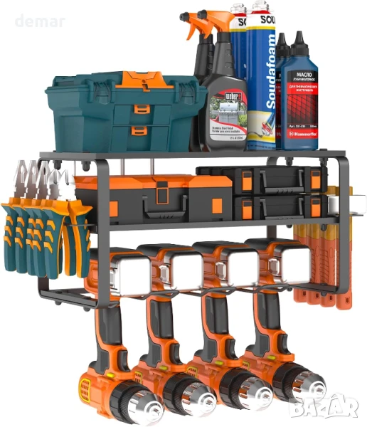 GOYOXOKY Органайзер за електрически инструменти, 3-слойна стойка за инструменти с 4 държача, снимка 1