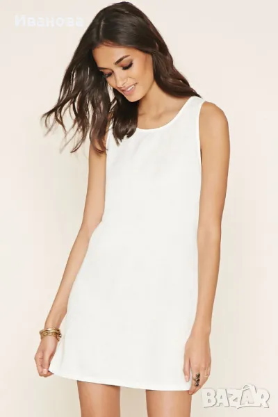 Бяла рокличка с лен. Стилна изчистена рокля за лятото, снимка 1