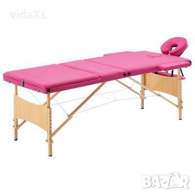 vidaXL Сгъваема масажна кушетка, 3 зони, дърво, розова(SKU:110188, снимка 1