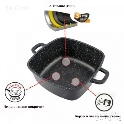 Комплект тенджери – Cheffinger от 3 части с мраморно покритие и капаци + подарък 2 ръкавици, снимка 7 - Съдове за готвене - 53573974