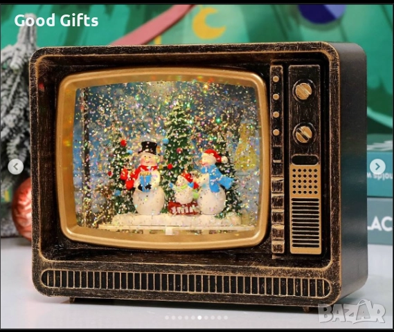 Коледен ретро телевизор с LED светлини и движещ се сняг – декоративна лампа с Дядо Коледа и снежни с, снимка 6 - Декорация за дома - 52235238