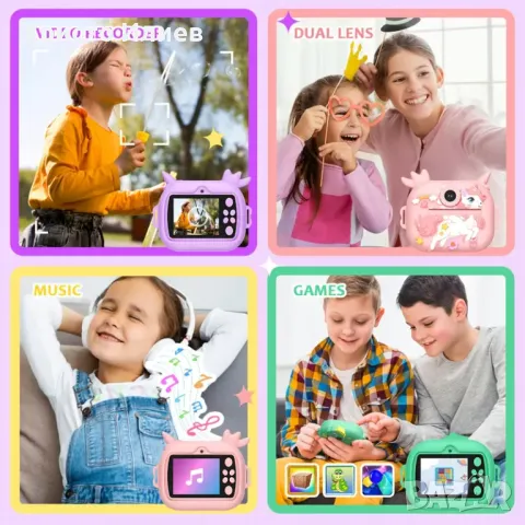 Детска камера с функция за печат Детски фотоапарат с дисплей за моментни снимки Розов, снимка 6 - Други - 49857747