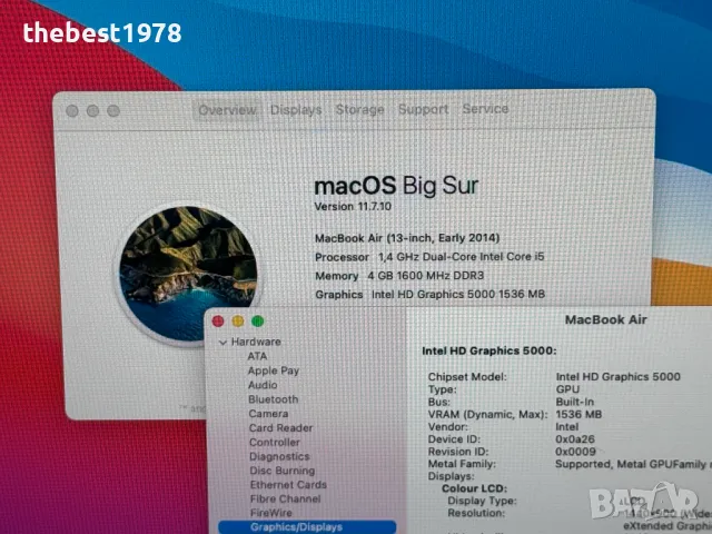 MacBook Air 13 2014`Core i5-4260U/4GB RAM/128GB SSD, снимка 5 - Лаптопи за работа - 47490531