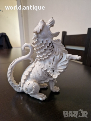 Много стара антикварна японска керамична фигура статуетка куче лъв Фу , снимка 2 - Антикварни и старинни предмети - 52150766