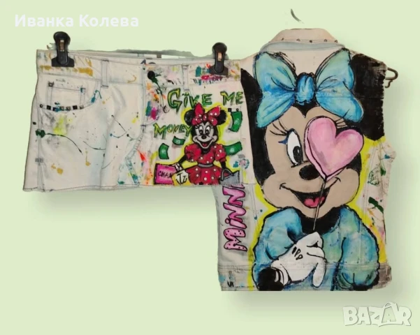 ръчно рисуван дънков комплект, снимка 1