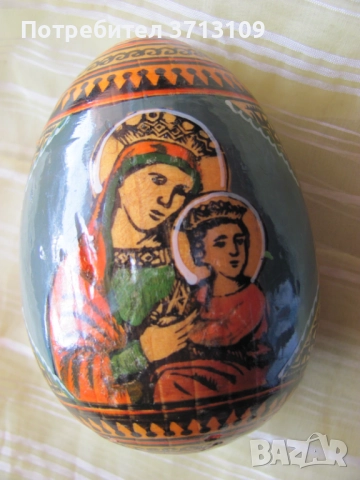 Рисувана Икона, дървено яйце , дева Мария, Исус