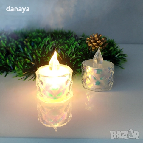 6183 Мини LED свещ с диамантен ефект, декоративна електронна свещ с пламък, 5×4 см