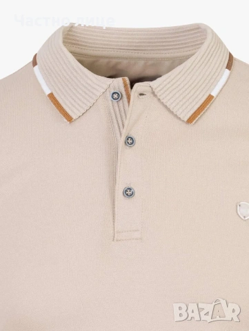 Бежова памучна тениска с яка, снимка 3 - Тениски - 54163266