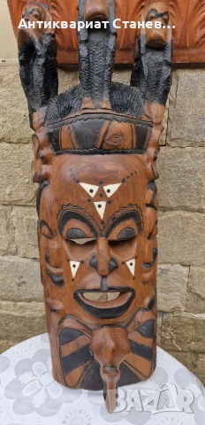 Тежка и масивна маска дялана от цяло дърво, снимка 2 - Декорация за дома - 53341249