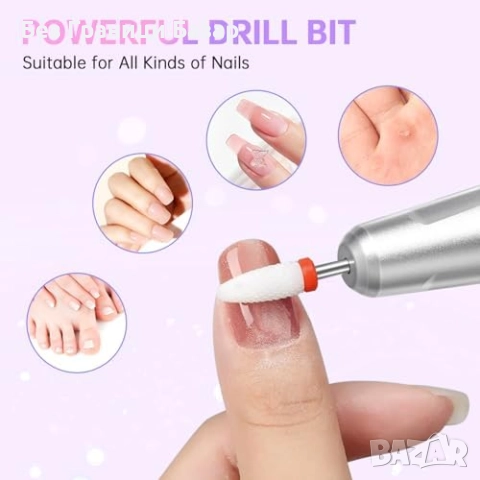 Нова Професионална пила за нокти 35000RPM, безжична, комплект 12 накрайника, снимка 5 - Продукти за маникюр - 52158411