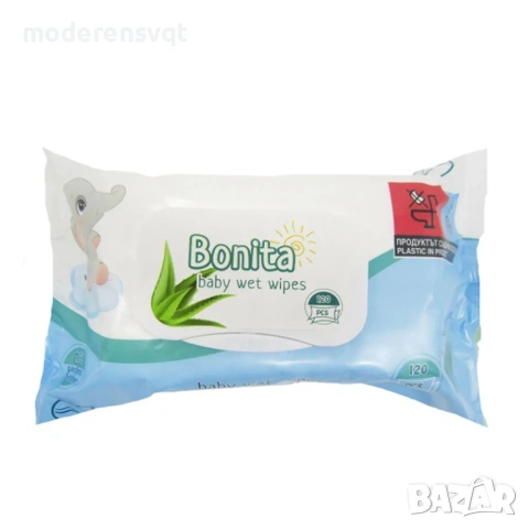 Мокри кърпи 120 бр с капак Bonita Baby Aloe Vera и на кашон