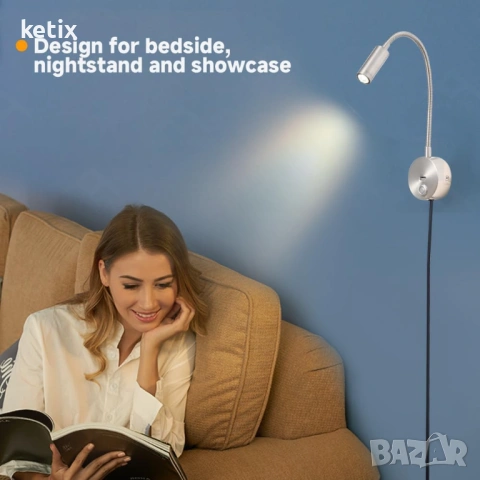 Димируема LED стенна лампа за четене, снимка 4 - Лампи за стена - 53570538