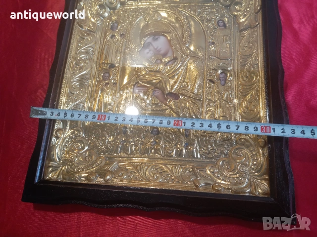 Уникална Руска Икона с Обков Почаевската Богородица и Светци, снимка 9 - Антикварни и старинни предмети - 53481326