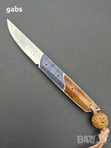 Компактен ловен нож,фултанг дамаска стомана с кожена кания, LN426, снимка 5 - Ножове - 52327576