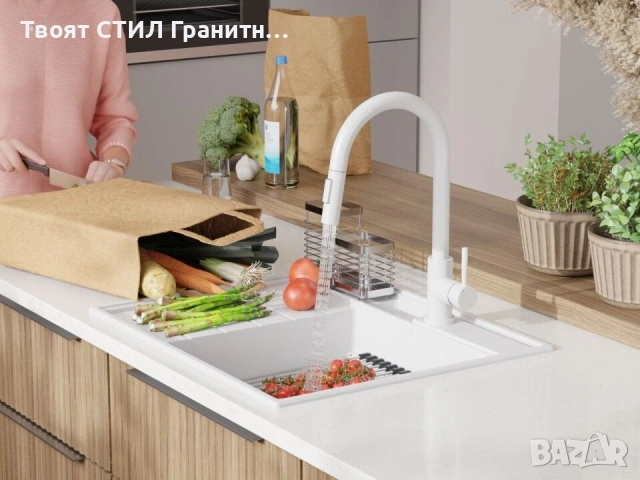 Бял гранитна кухненска мивка Сидни 620-45 Pocket Ergo Multilevel, снимка 10 - Мивки - 53813039