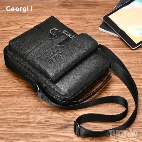 Мъжки елегантни, удобни и универсална чанти POLC (PU кожа) черни на цвят!, снимка 4 - Чанти - 49292274