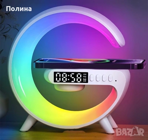 НОВО Безжично Зарядно-Нощна Лампа-Часовник-Bluetooth, снимка 6 - Безжични зарядни - 53274577