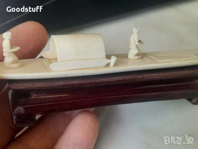 Рядка стара фигурка, слонова кост ,лодка,шхуна,кораб, Инуити, снимка 5 - Антикварни и старинни предмети - 50674958