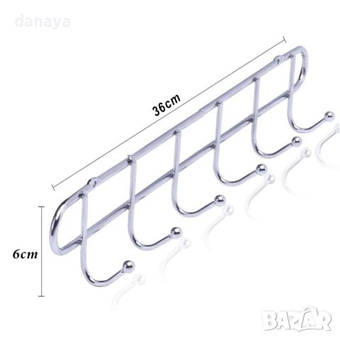 658 Метална закачалка за дрехи и аксесоари закачалка за стена с 6 куки за закачане, снимка 6 - Закачалки - 46608906